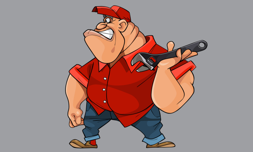 Clip art of a burly mechanic holding a wrench