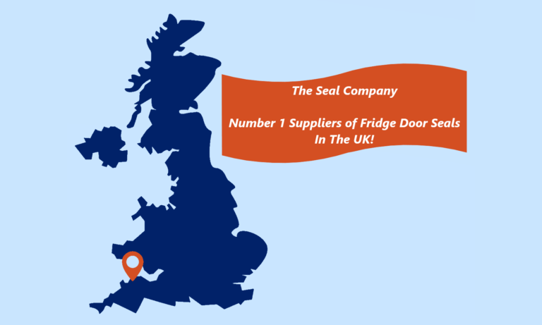 A graphic showing the location of The Seal Company on a map of the UK, on the South West Coast, accompanied by text reading The Seal Company - Number 1 Suppliers of Fridge Door Seals In The UK!