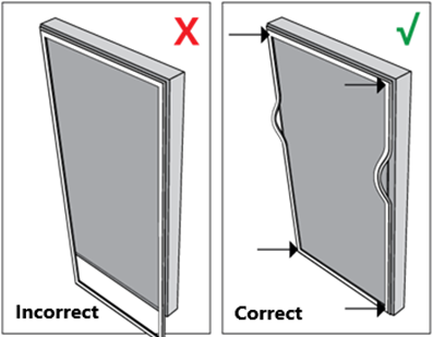 Image showing the correct and incorrect way to fit fridge door seals