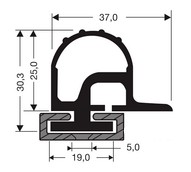 Black and white technical drawing of TSC-5051-R mechanical seal cross-section, showing key measurements: 37.0mm width, 30.3mm total height, 25.0mm inner height, 19.0mm base width, and 5.0mm bottom thickness.