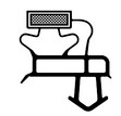 Black and white diagram of the TSC-2105-D car seat cross-section with headrest and side supports. A downward arrow shows direction of force or movement, possibly illustrating a seat adjustment or airbag feature.
